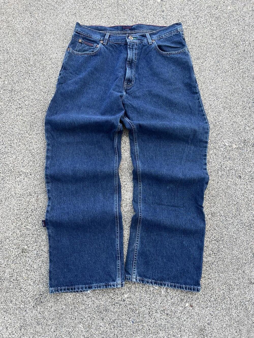 Vintage Tommy Hilfiger THJ Jeans Baggy Skater Y2K Blue Logo Cotton Mens 36x32 VG